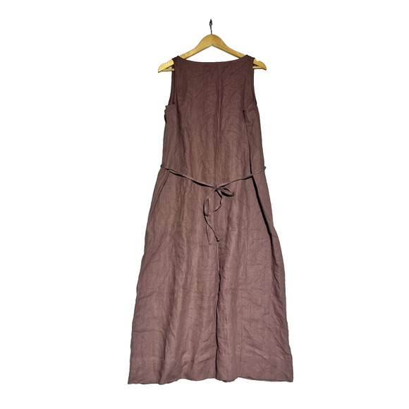 American Giant Linen Tie Dress Large Twilight Mauve Midi Shift Sleeveless A Line - Picture 2 of 8